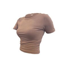 Kahverengi Kısa Kollu Basic Crop Tişört