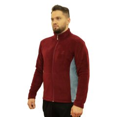 Çift Renk Bordo-Gri Tam Fermuarlı Unisex Polar