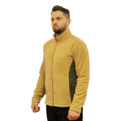 Çift Renk Camel-Haki Tam Fermuarlı Unisex Polar
