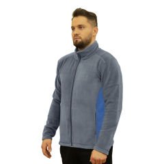 Çift Renk Gri-İndigo Tam Fermuarlı Unisex Polar