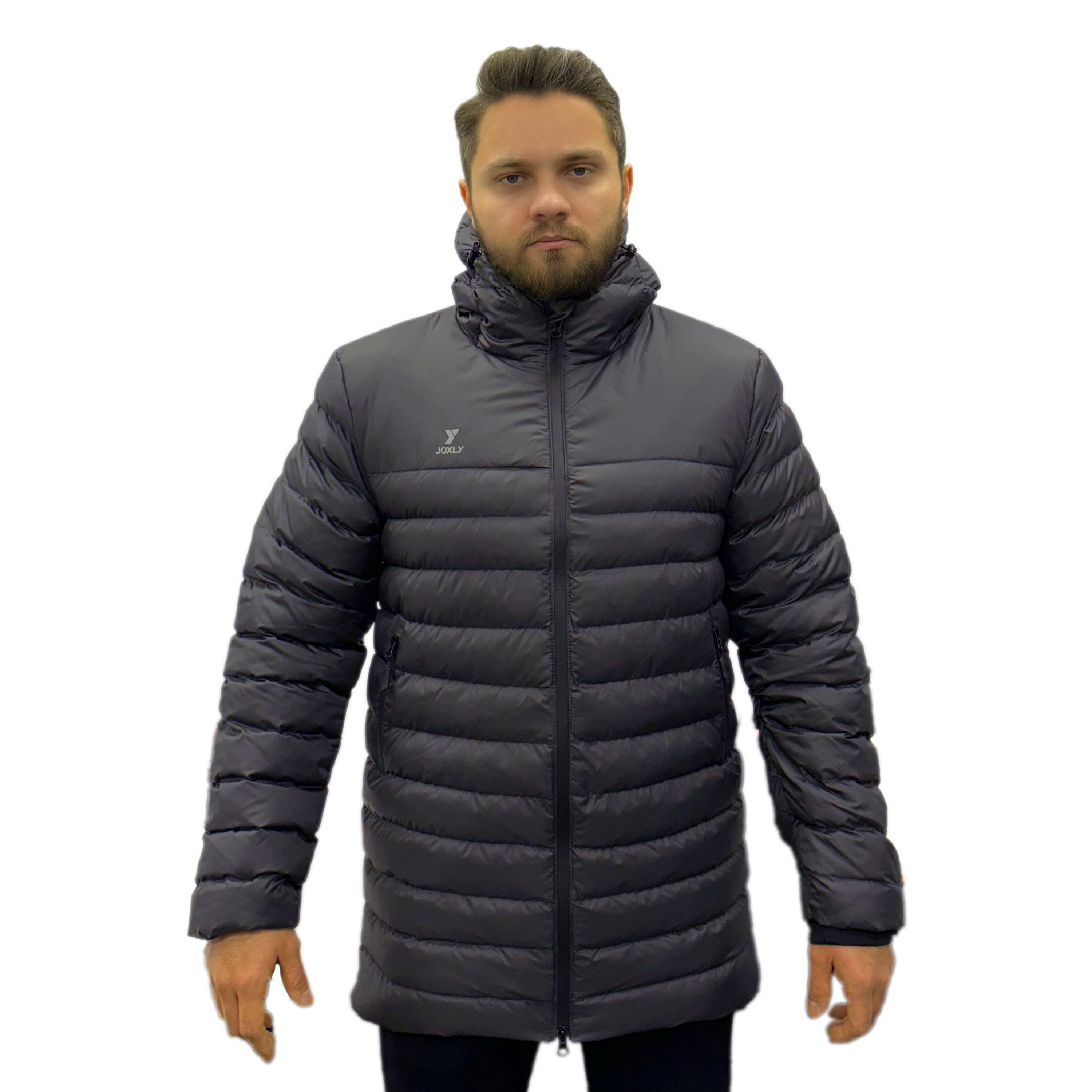 Unisex Kapüşonlu Gri Şişme Mont