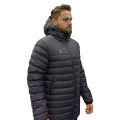 Unisex Kapüşonlu Gri Şişme Mont